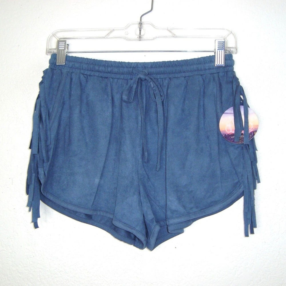 NWT LOVE By Design Womens Blue Faux Suede Fringed Shorts Size M